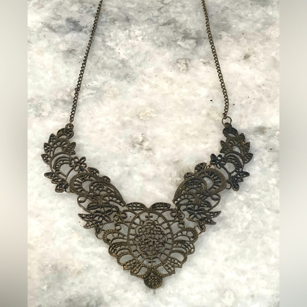 GOLDTONE Disc Bib Necklace Antique Goldtone Floral Bib Necklace-Boho Chic!